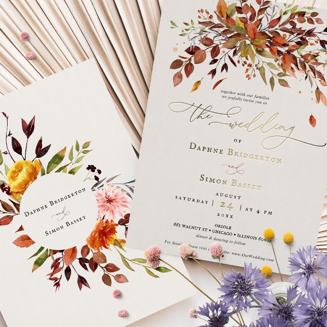 Feuilles d'automne Faire-part de mariage Gold Foil (Créateur téléchargé)