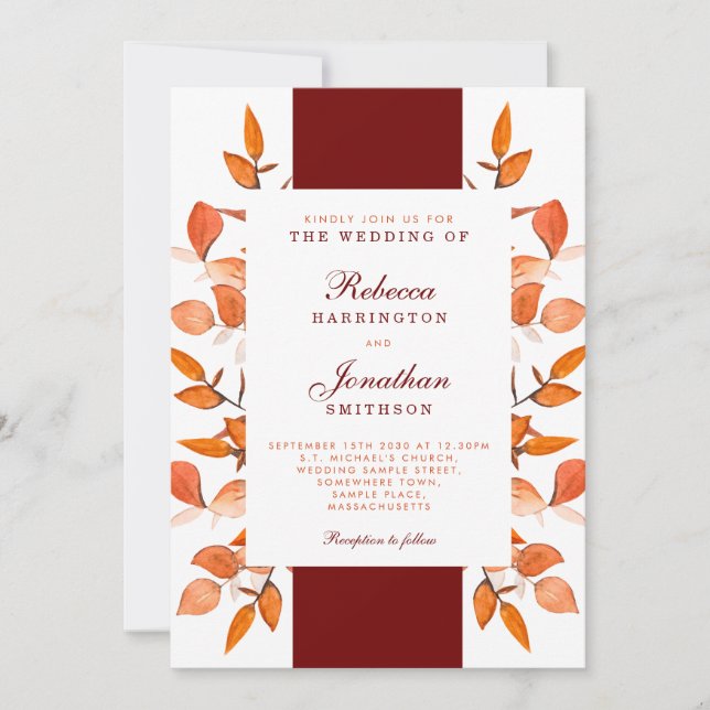 Feuilles d'automne Faire-part de mariage orange br (Devant)