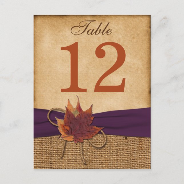 Feuilles d'automne, FAUX Burlap Numéro de table Ca (Devant)