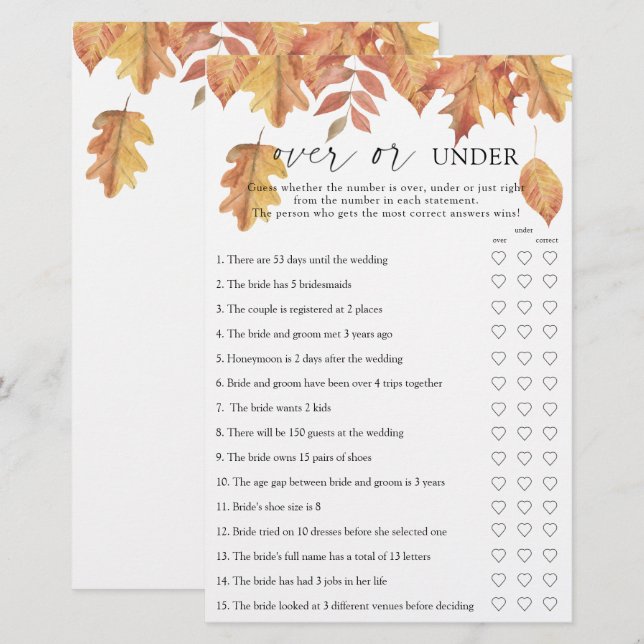 Feuilles d'automne - Jeu de douche de mariée dessu (Devant / Derrière)