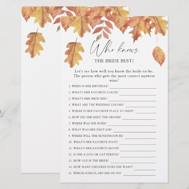 Feuilles d'automne - Jeu de la mariée la mieux con (Devant / Derrière)