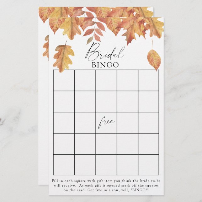 Feuilles d'automne - Jeux de bingo de douche nupti (Devant / Derrière)