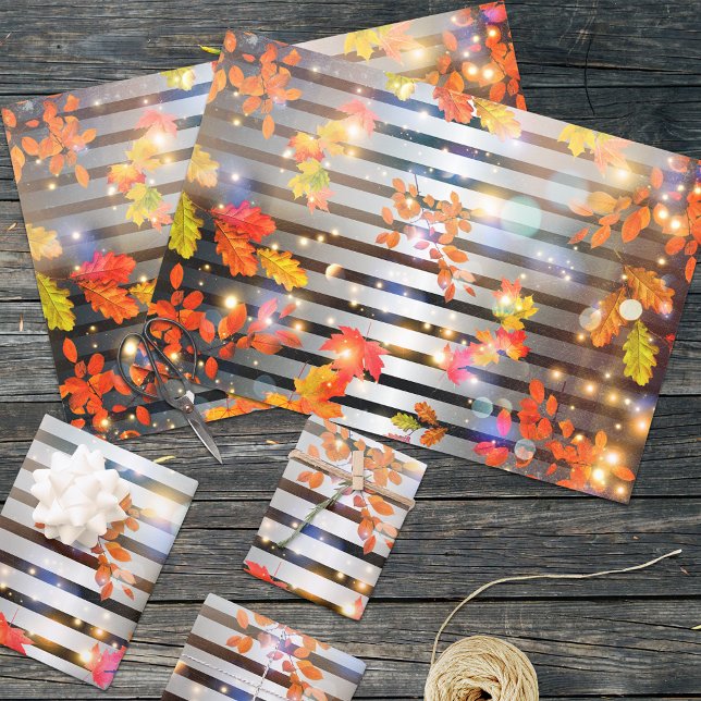 Feuilles d'automne moderne glamour rayure argentée (Créateur téléchargé)