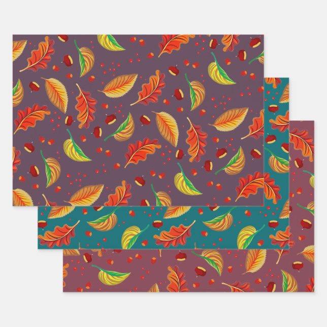 Feuilles d'automne Noix châtaignes Motif Élégant a (Lot)