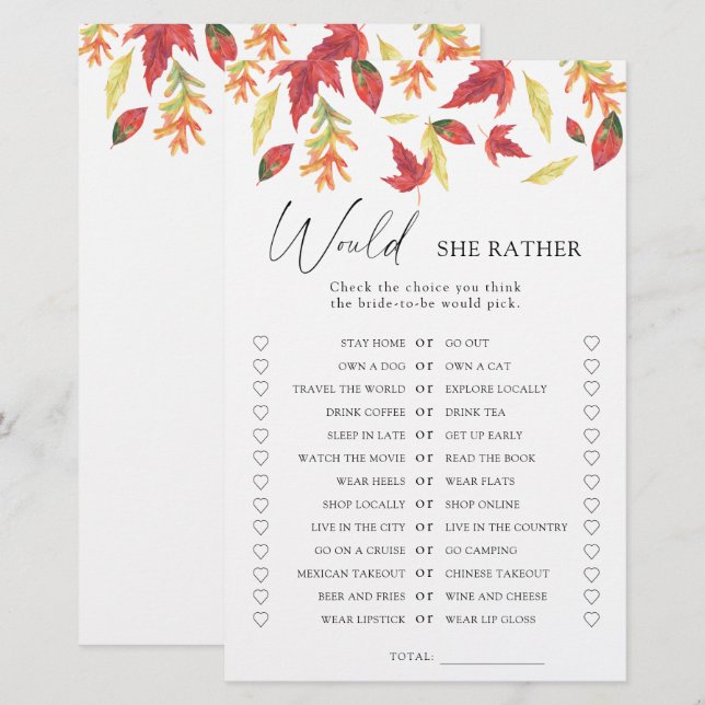 Feuilles d'automne - Plutôt jeu de baby shower pou (Devant / Derrière)