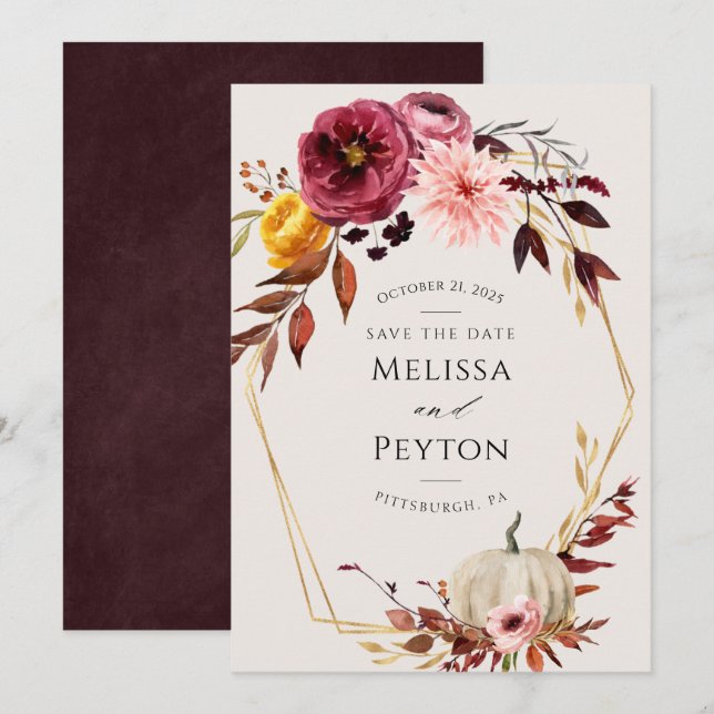 Feuilles d'automne rustique Enregistrer la date (Devant / Derrière)