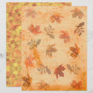 Feuilles d'automne sur papier scrapbook à fond gru