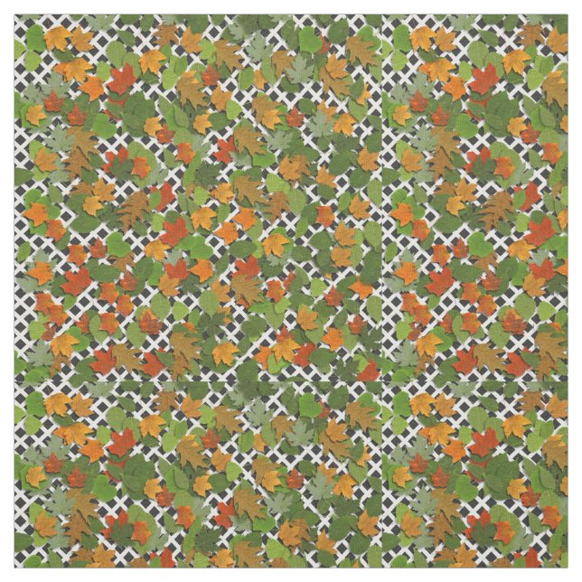 Feuilles d'automne Trellis blanc Imprimer tissu Mo (Échantillon)
