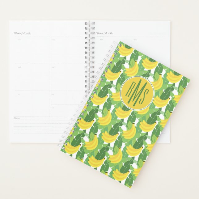 Feuilles De Bananes Et Motif De Fruits | Monogramm (Devant avec enveloppe)