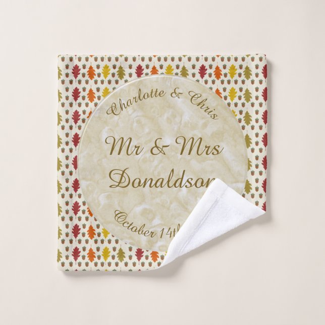 Feuilles de chêne et Acorns Automne Mariage d'auto (Gant de toilette)