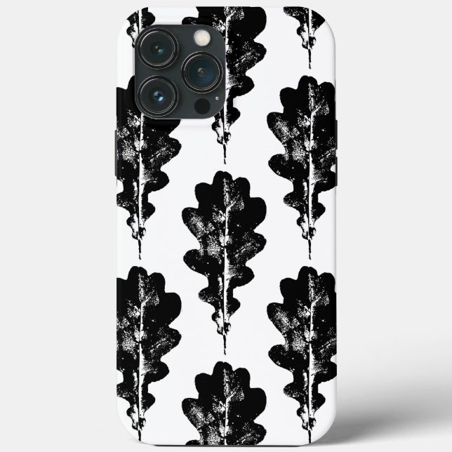 Feuilles de chêne noir et blanc Imprimer coque iph (Verso)