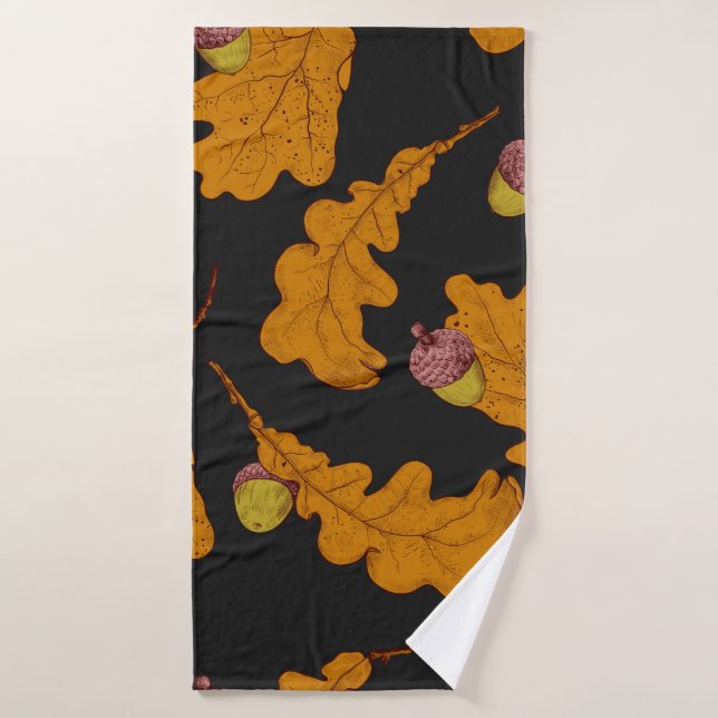 Feuilles de chêne sec et glands. Pat sans soudure (Serviette de bain)