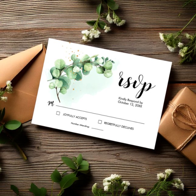 Feuilles de eucalyptus élégantes pour mariage RSVP (RSVP Card Wedding Eucalyptus Watercolor Elegant, Eucalyptus Invitation)
