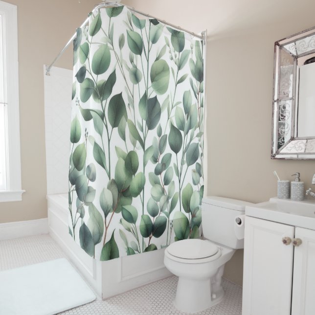 Feuilles de eucalyptus vertes sur un rideau de dou (En situation)