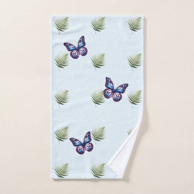 Feuilles de fougère et papillons  (Serviette à main)