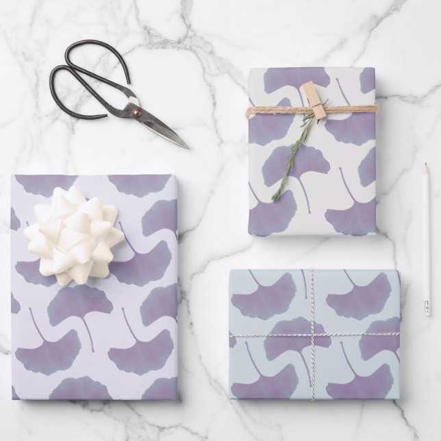 Feuilles de Ginkgo Lavande et Bleu Pastel (Recto)