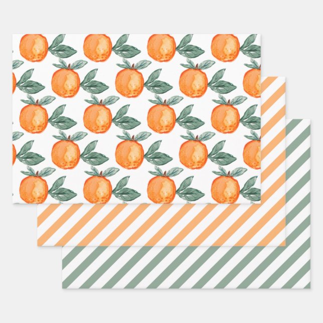 Feuilles de gouache verte Citrus Orange Rayures (Lot)
