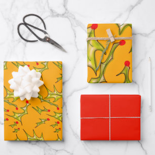 Feuilles de Joyeux Noël sur fond d'Or Jaune