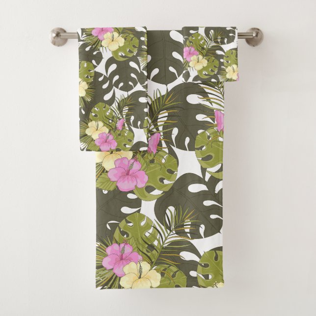 Feuilles de jungle tropicale et motif d'hibiscus (En situation)
