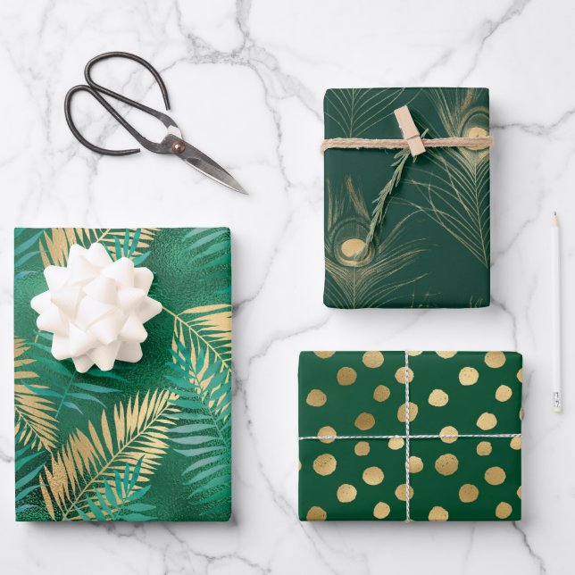 Feuilles de jungle tropicales vertes et dorées élé (Recto)
