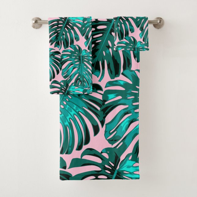 Feuilles de la jungle tropicale Turquoise rose (En situation)