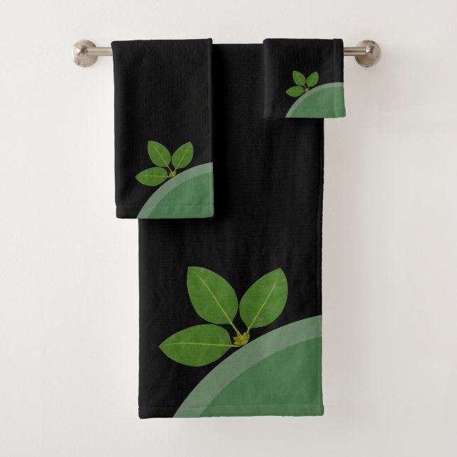 Feuilles de Laurier Vert Moderne sur Fond Noir (En situation)