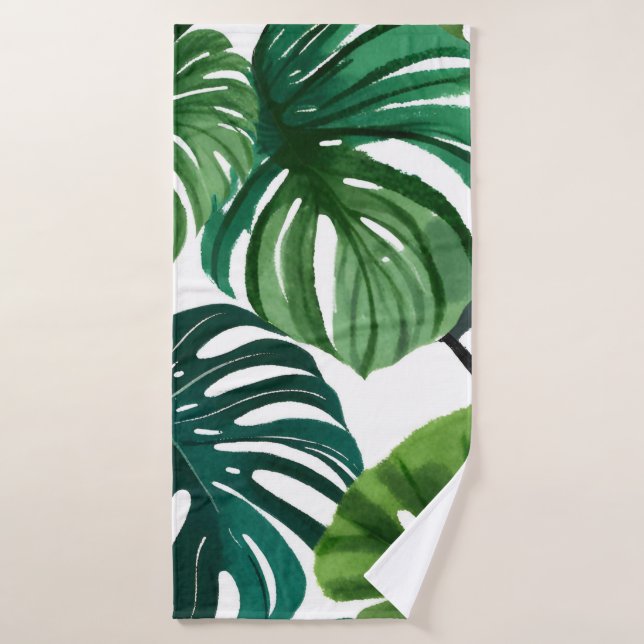 Feuilles de Monstera Aquarelle Botanique Moderne (Serviette de bain)