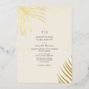 Feuilles de palme blanc crème Foil Invitation