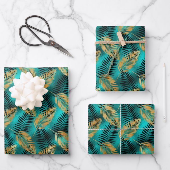 Feuilles de palmier glamour or noir sarcelle faux  (Recto)