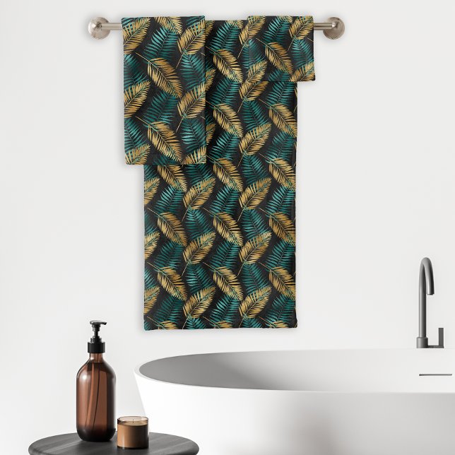 Feuilles de palmier tropicales motif noir sarcelle (Créateur téléchargé)