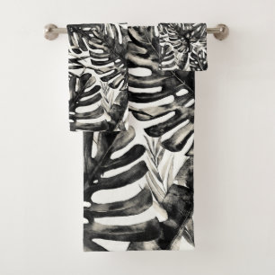 Feuilles de palmier tropicales noir et blanc chic