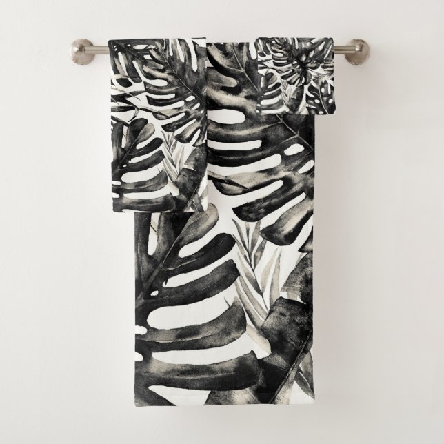 Feuilles de palmier tropicales noir et blanc chic  (En situation)