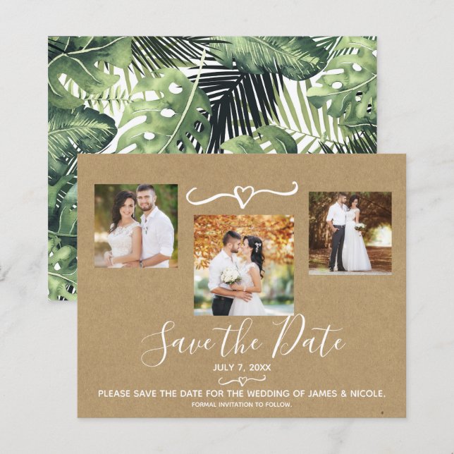 Feuilles de Palmier Tropicales  Photo de Mariage E (Devant / Derrière)