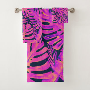 Feuilles de palmier tropicales rose chaud et bleu
