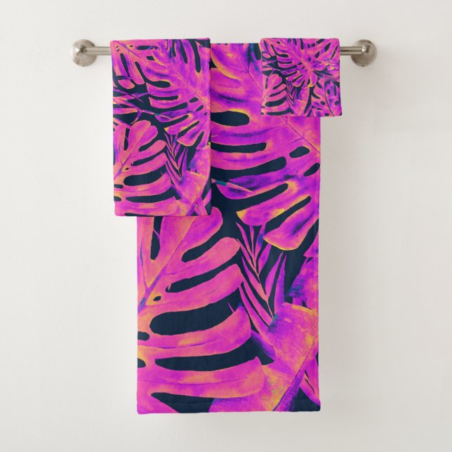 Feuilles de palmier tropicales rose chaud et bleu  (En situation)