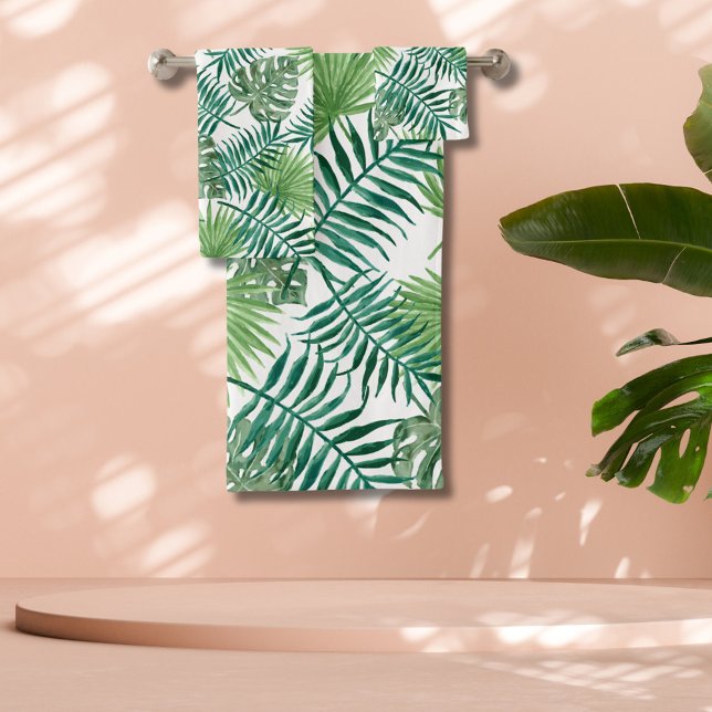 Feuilles de palmier vert tropical Art aquarelle (Créateur téléchargé)