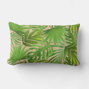 Feuilles de palmiers verts sur Coussin de bois bei