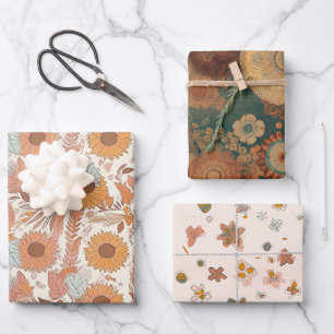 Feuilles de papier à enveloppement floral Boho