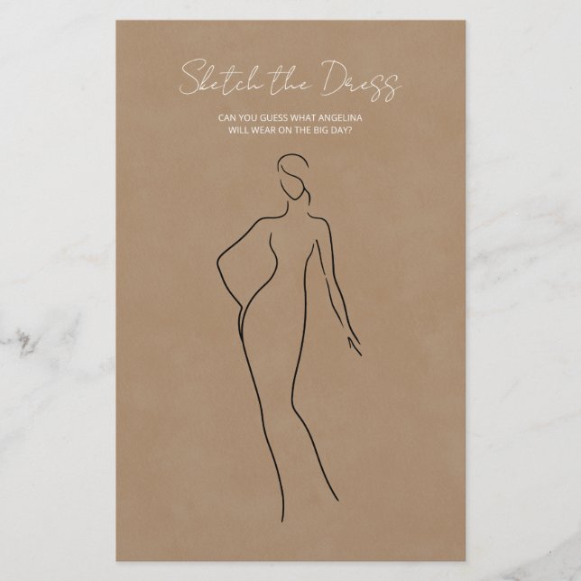 Feuilles de papier avec le jeu "esquisse la robe". (Devant)