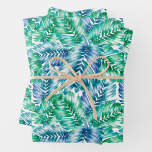 Feuilles de papier bleu vert tropical Feuille enve