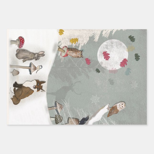 FEUILLES DE PAPIER CADEAU AVEC DES ANIMAUX ADORABL (Devant)