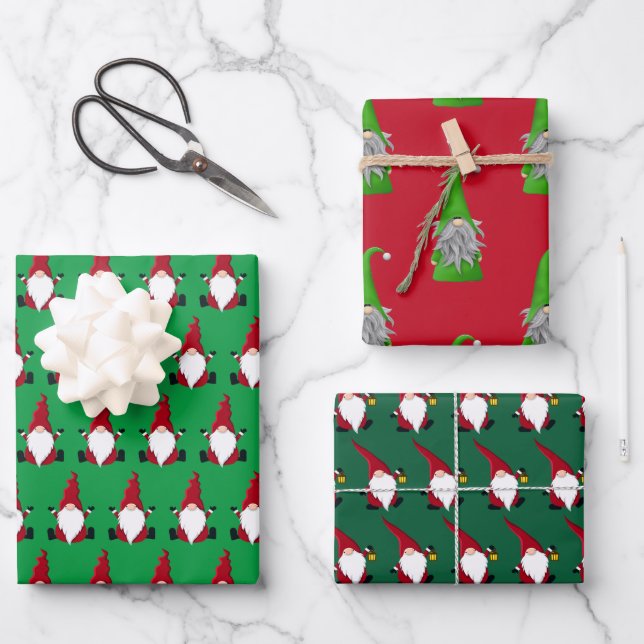 Feuilles de papier cadeau de gnome Santa mignon (Recto)