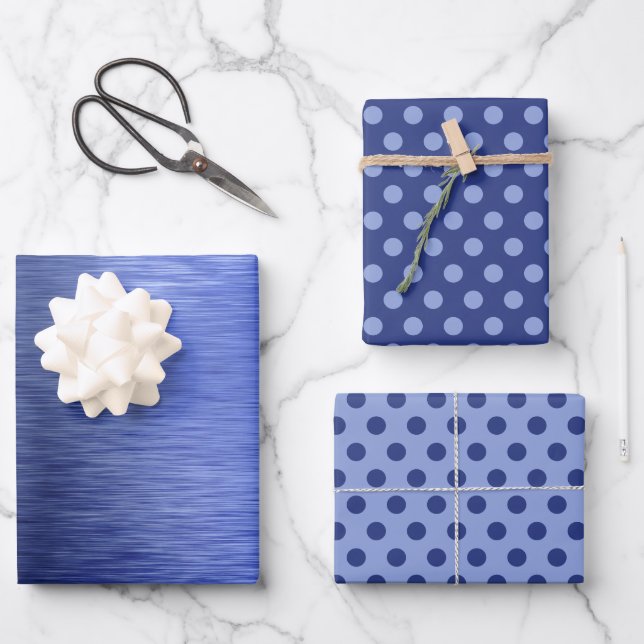 Feuilles de papier cadeau de Noël à points bleus m (Recto)