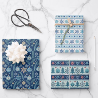 Feuilles de papier cadeau de Noël bleu nordique