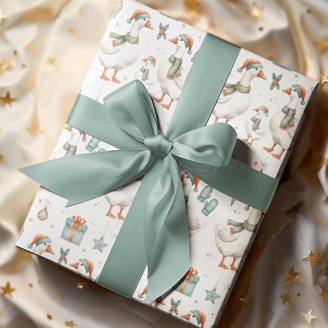 Feuilles de papier cadeau de Noël de la famille de (Celebrate the holiday this year with these cute goose family wrapping paper sheets! )