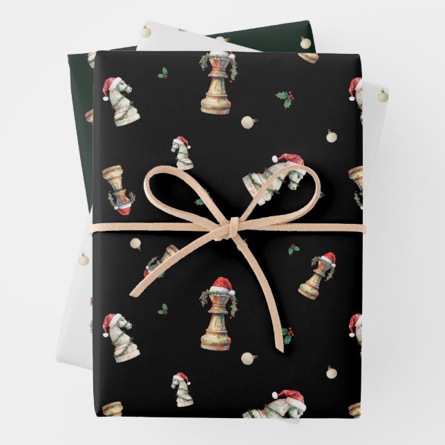 Feuilles de papier cadeau de Noël d'échecs élégant (En situation)