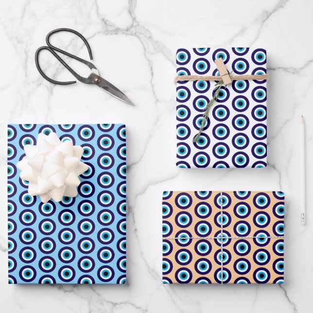 Feuilles de papier cadeau motif Mati Bleu d'Oeil M (Recto)