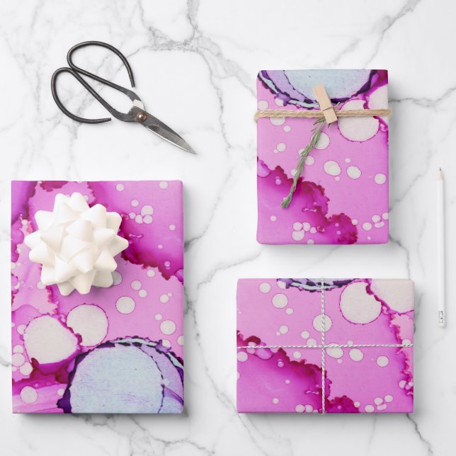 Feuilles de papier cadeau rose bleu violet abstrai (Recto)