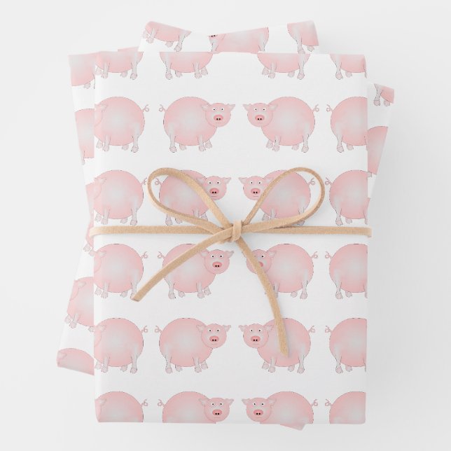 Feuilles de papier d'emballage Cochons Roses (En situation)