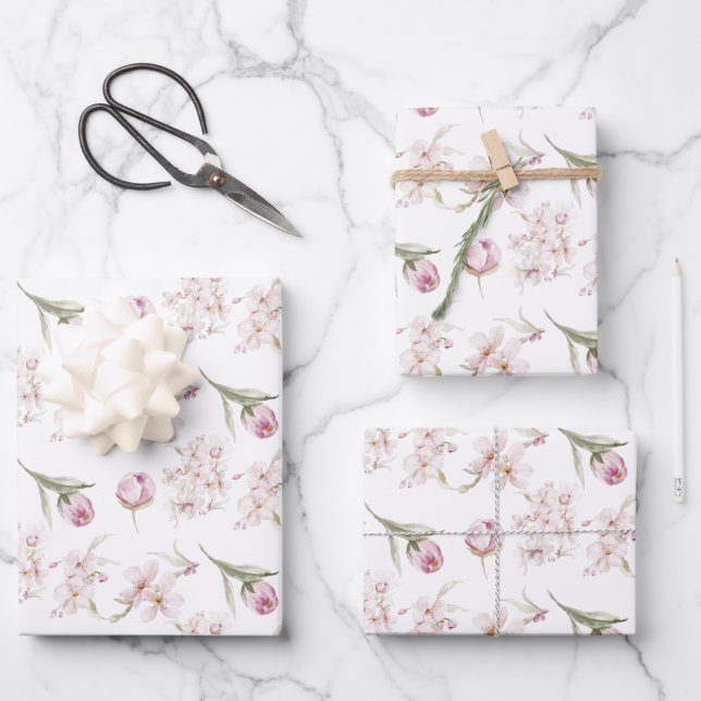 Feuilles de papier d'emballage de fleurs de cerisi (Recto)